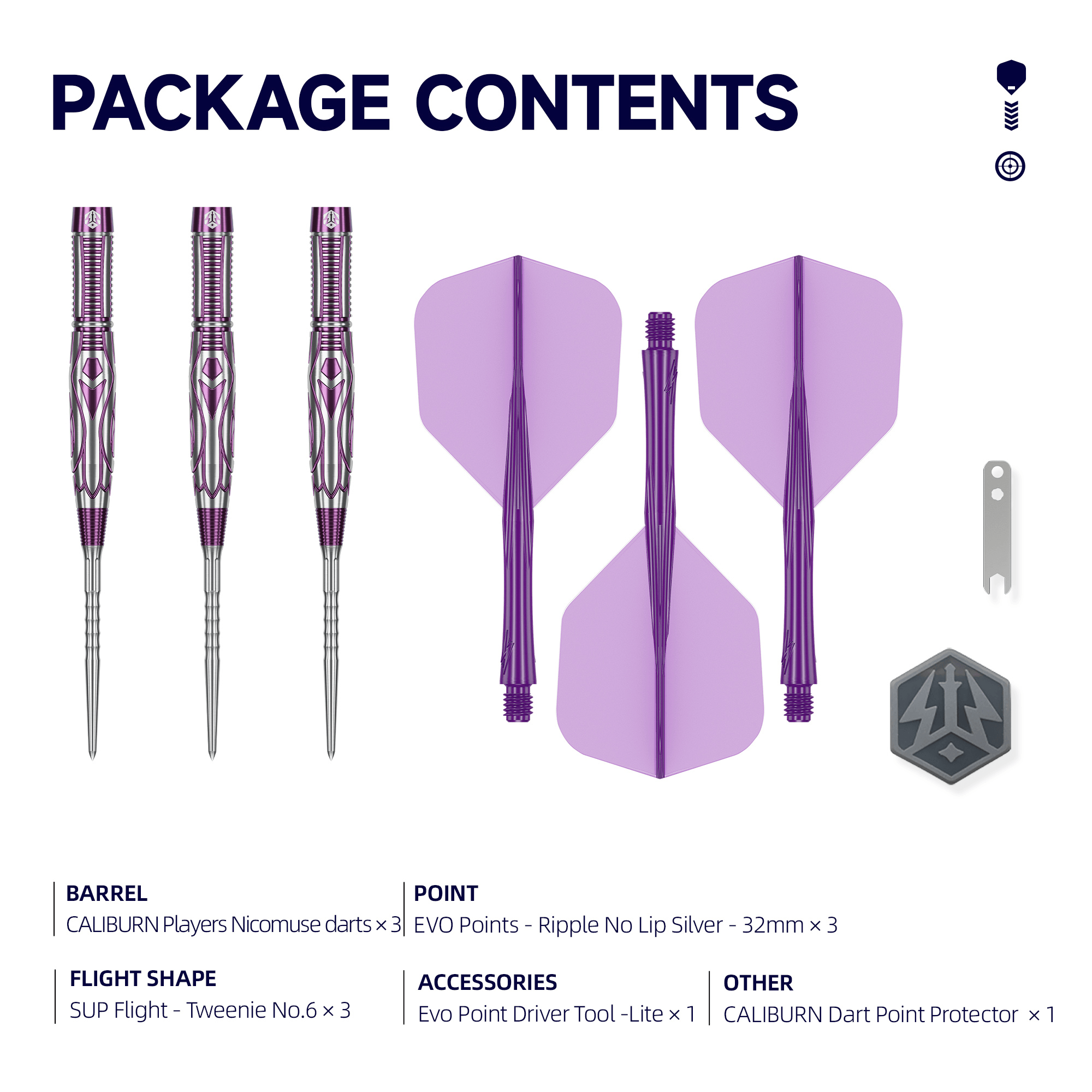 Caliburn Nicomuse Awakening Steeldarts Packungsinhalt
