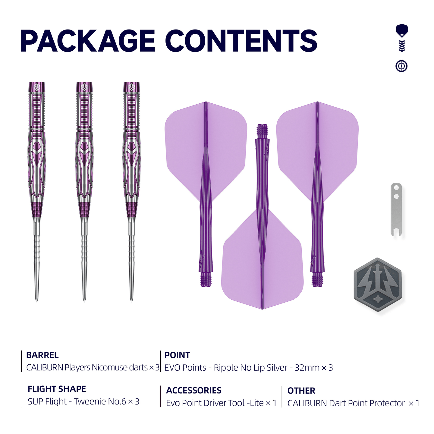 Caliburn Nicomuse Awakening Steeldarts Packungsinhalt