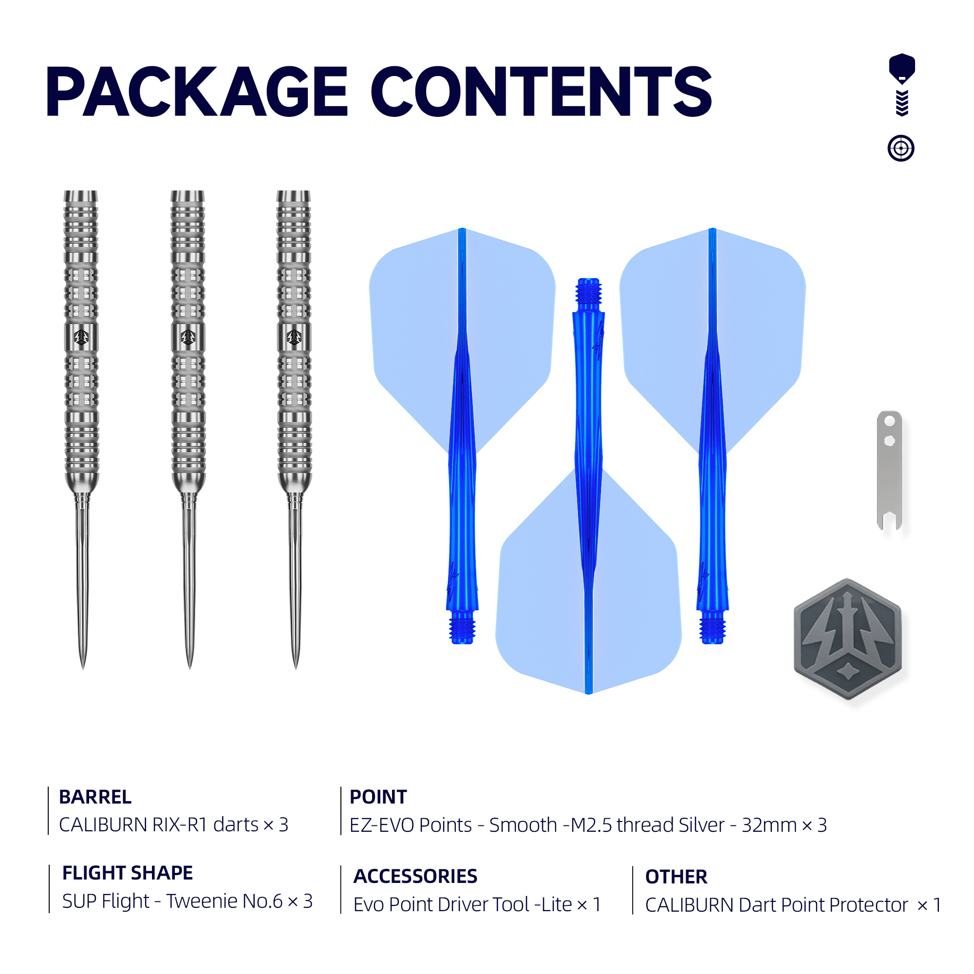 Caliburn RIX R1 EZ EVO Steeldarts Packungsinhalt