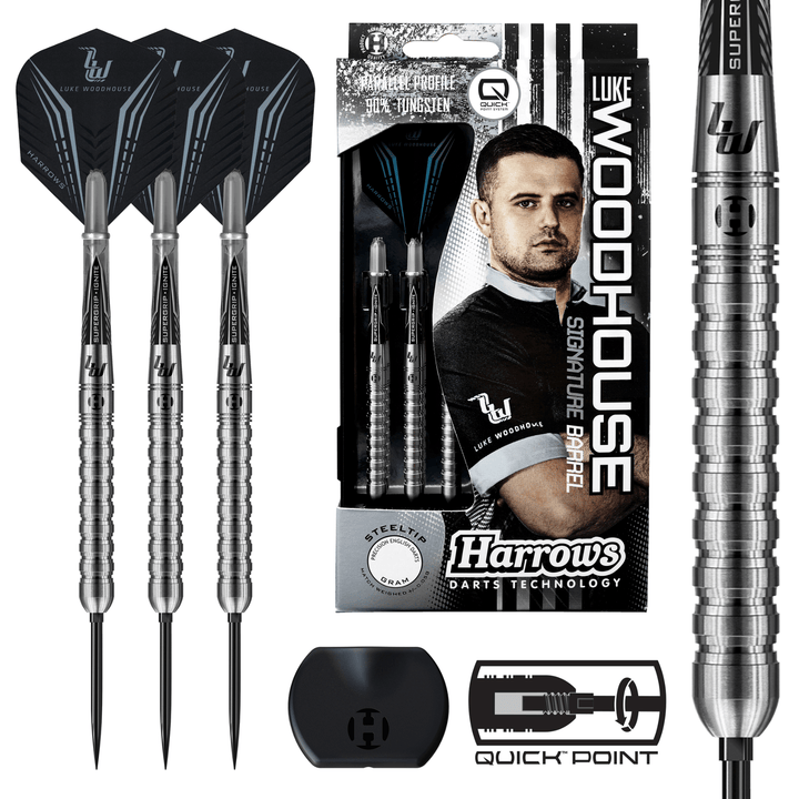 Harrows Luke Woodhouse Quick Point Steeldarts Packungsinhalt