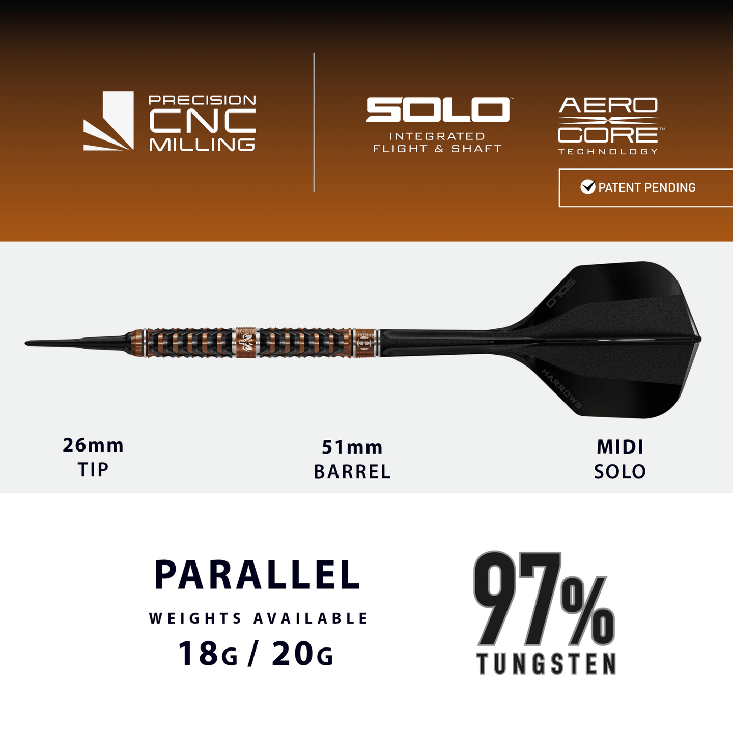 Harrows Wolfram Trinity Softdarts Maße