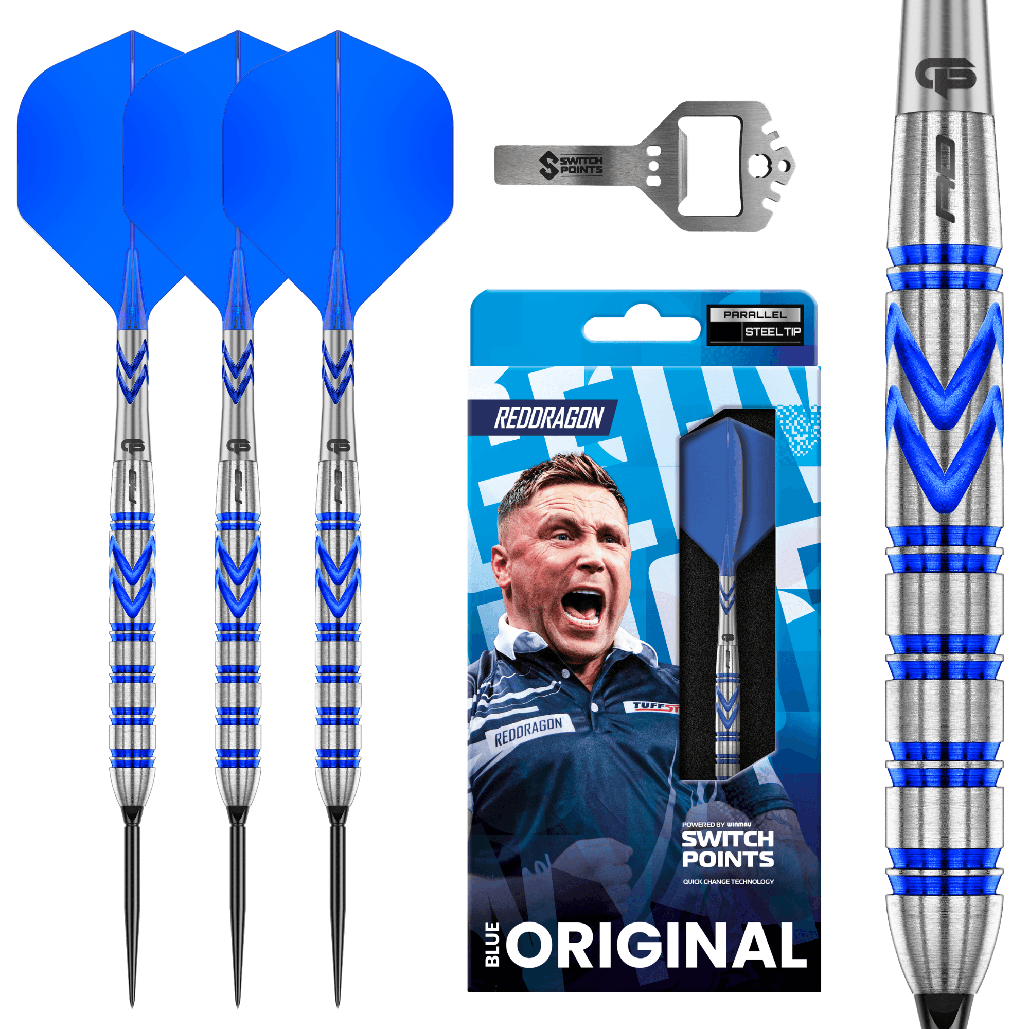 Red Dragon Gerwyn Price Blue Original Switch Point Steeldarts Verpackung