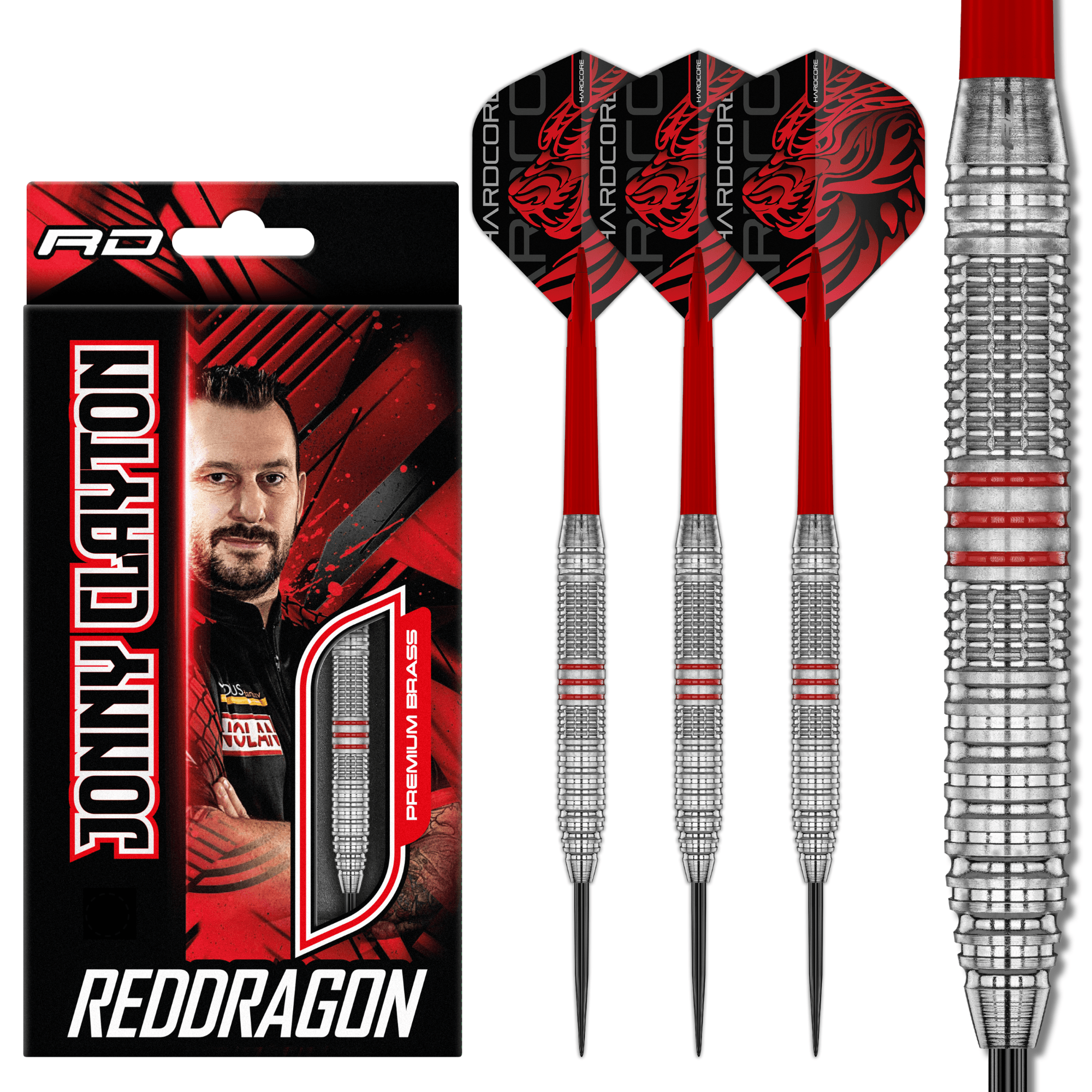 Red Dragon Jonny Clayton Brass Steeldarts Packungsinhalt