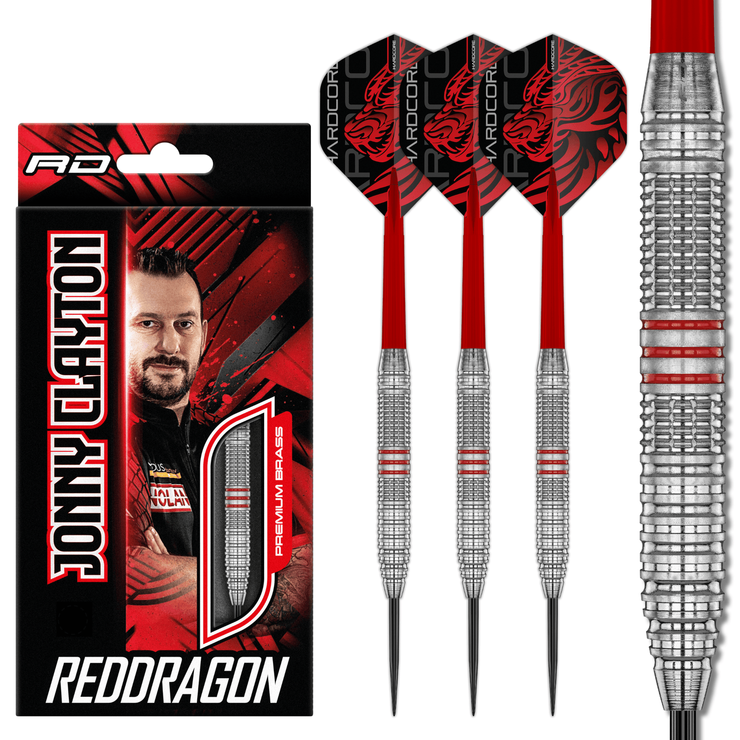 Red Dragon Jonny Clayton Brass Steeldarts Packungsinhalt