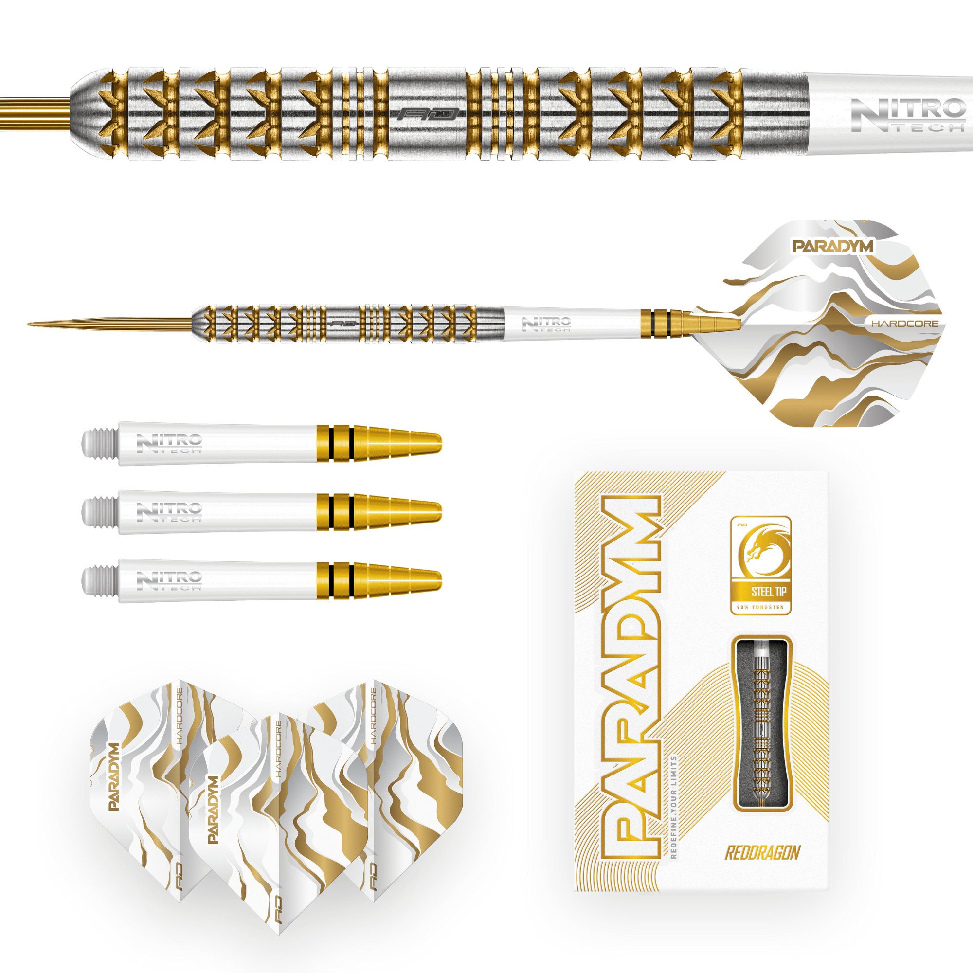 Red Dragon Paradym Gold Parallel Steeldarts Packungsinhalt