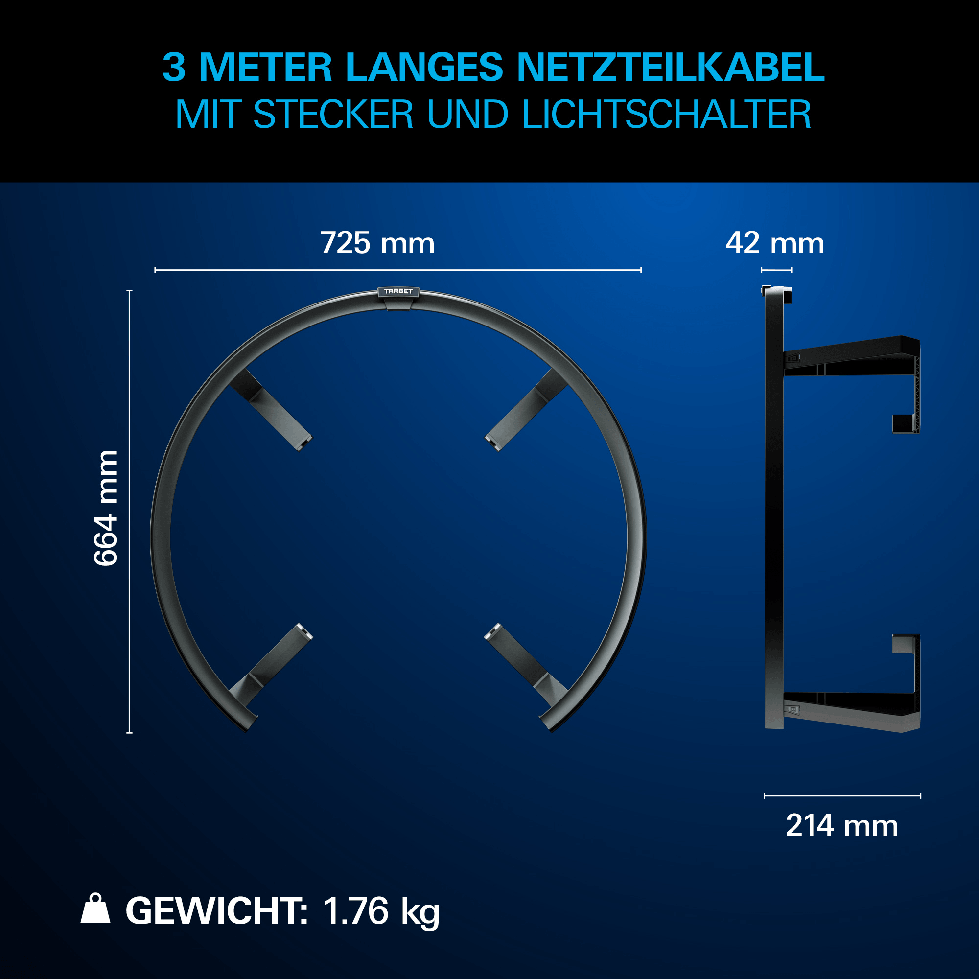 Target Corona Vision 2 LED Dartboard Beleuchtung Abmessung