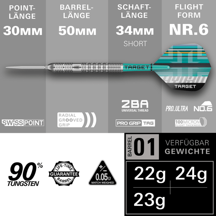 Target Hydro 01 Swiss Point Steeldarts Längen