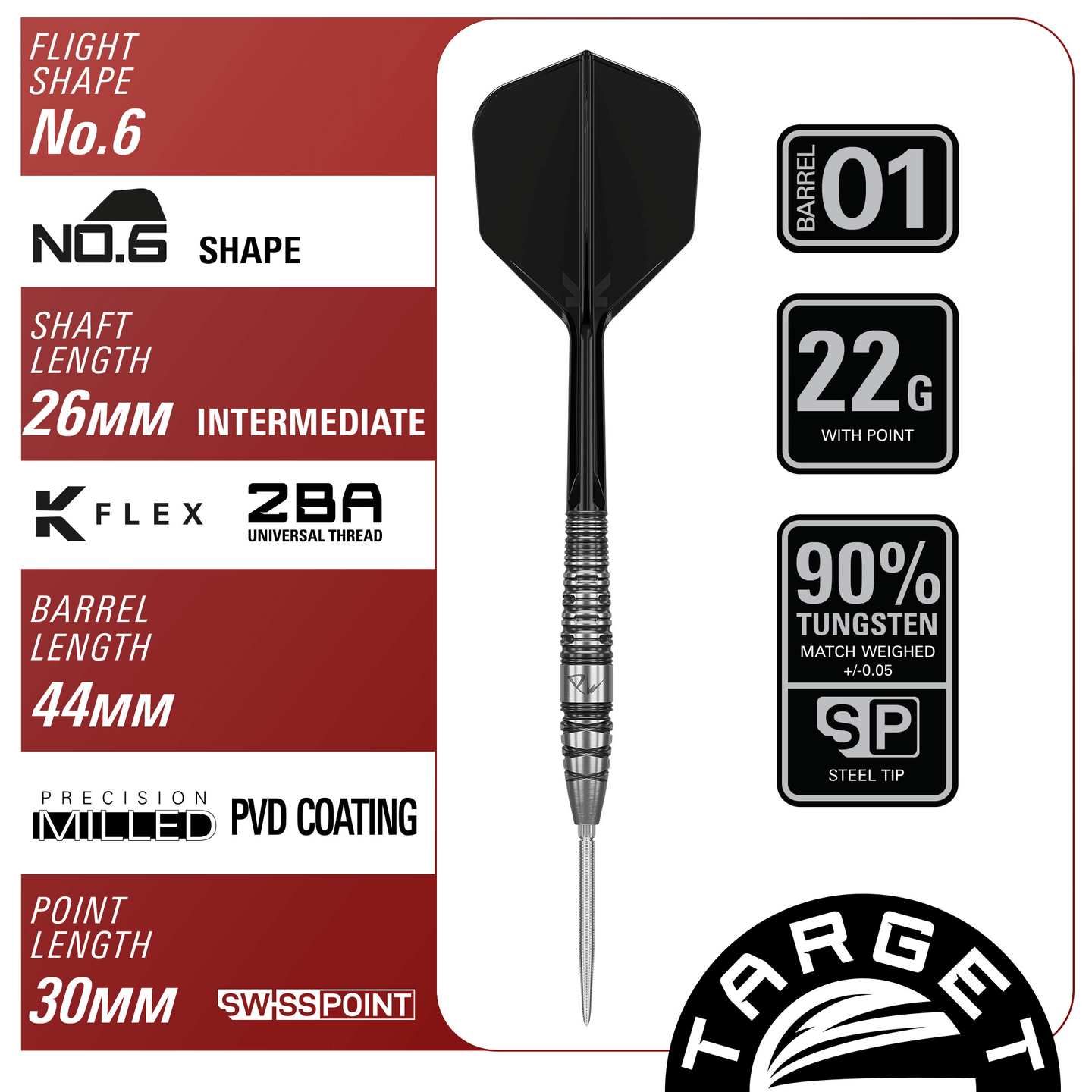 Target Japan Black Marque PW 2.0 Swiss Point Steeldarts Maße 22g