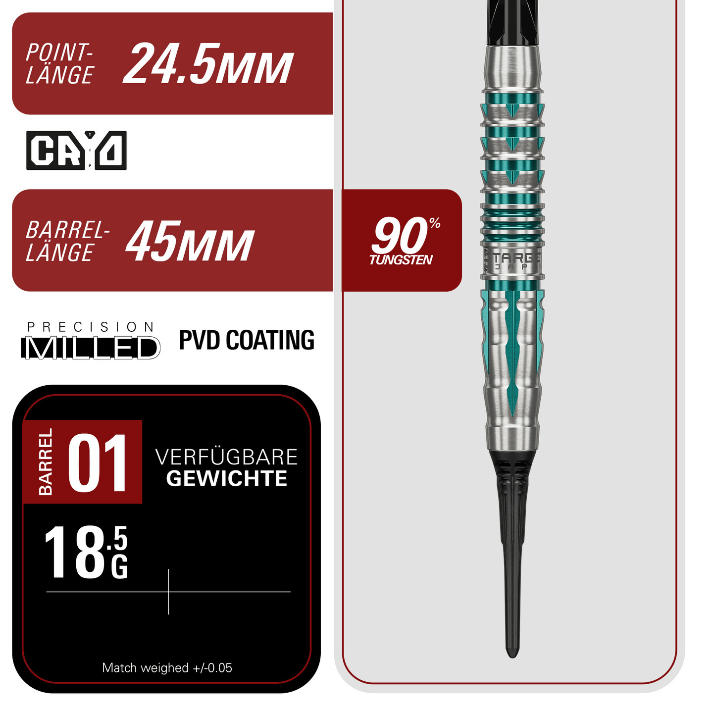 Target Japan Black Marque Pierce Softdarts Masse Point und Barrel