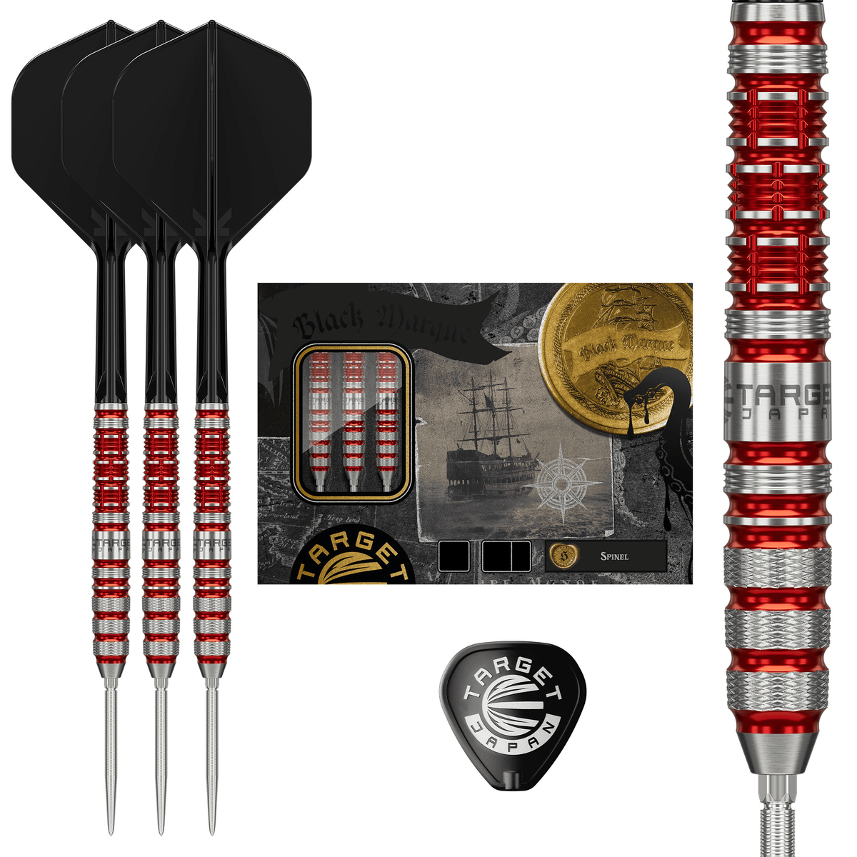Target Japan Black Marque Spinel Swiss Point Steeldarts Packungsinhalt
