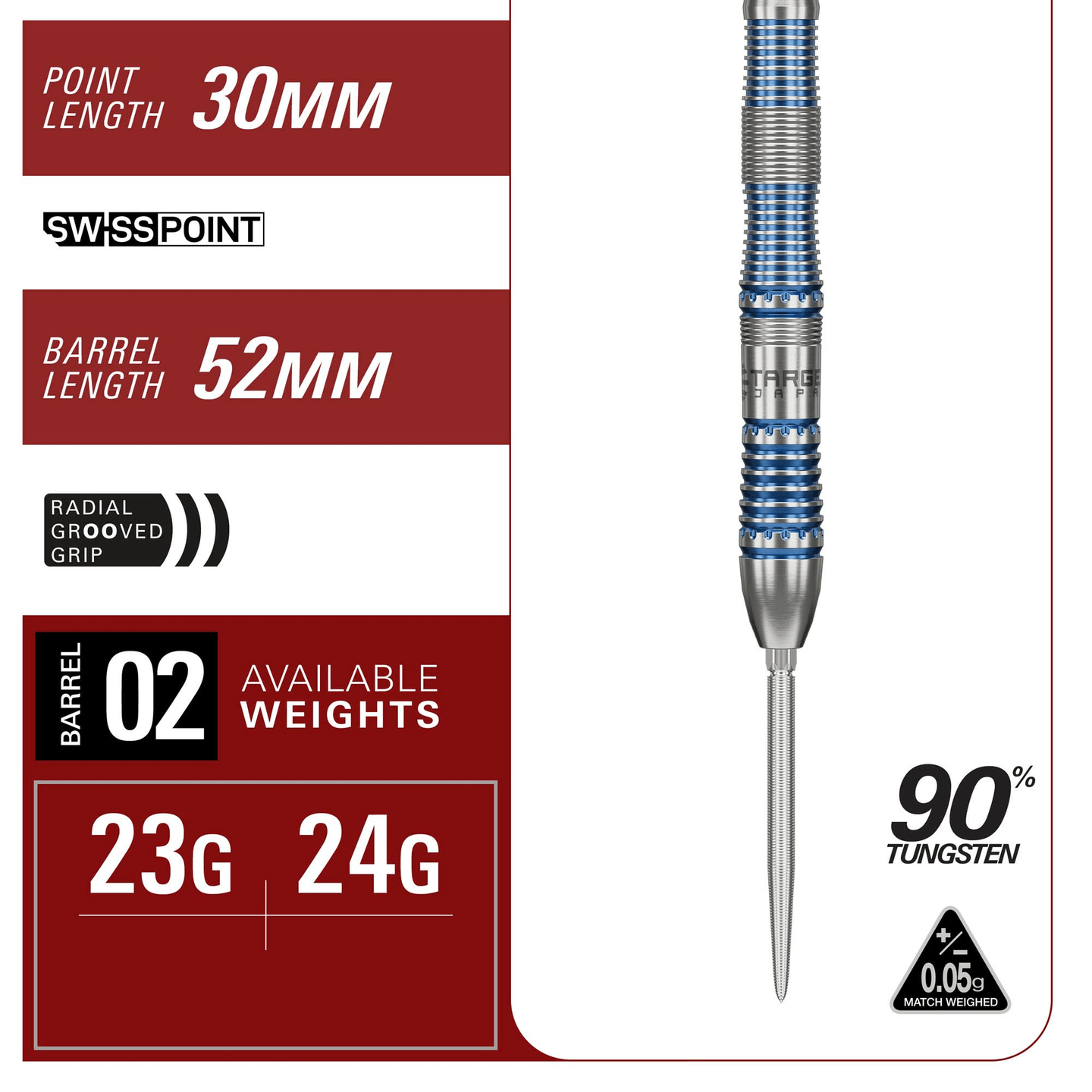 Target Japan Mizu Series 02 Swiss Point Steeldarts Maße Point und Barrel