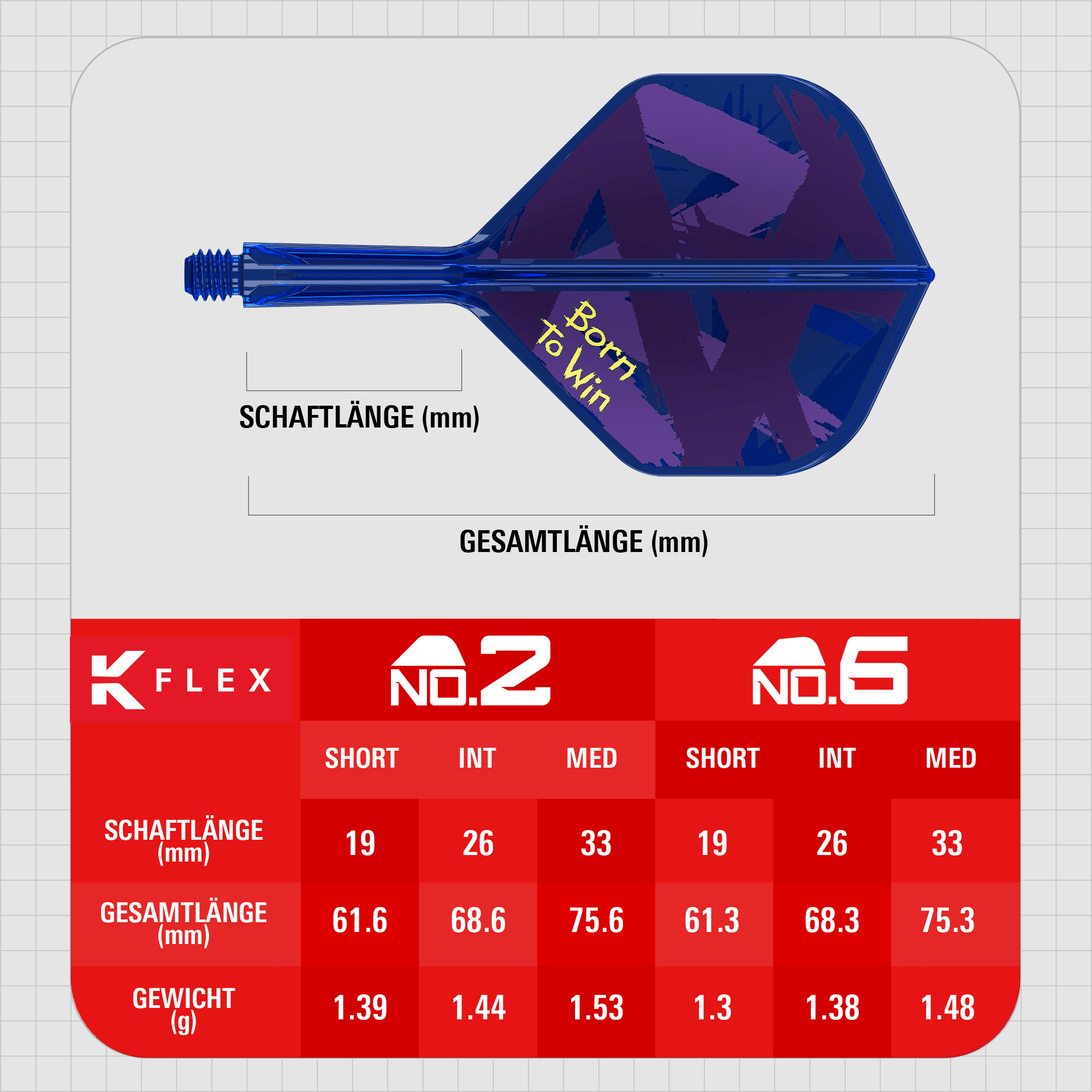 Target K-Flex Luke Littler Born To Win World Champion NO2 Masse Shaft und Flight